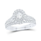 Enchanting Elegance: 14kt White Gold Oval Diamond Halo Bridal Wedding Ring Band Set 1 Cttw - Splendid Jewellery