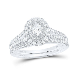 Enchanting Elegance: 14kt White Gold Oval Diamond Halo Bridal Wedding Ring Band Set 1 Cttw - Splendid Jewellery