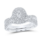 Enchanting Elegance | 14kt White Gold Oval Diamond Halo Bridal Wedding Ring Band Set 1 Cttw | Splendid Jewellery - Splendid Jewellery