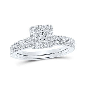 Enchanting Elegance: 14kt White Gold Princess Diamond Bridal Wedding Ring Set - Splendid Jewellery