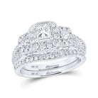 Enchanting Elegance: 14kt White Gold Princess Diamond Halo Bridal Wedding Ring Band Set 1 - 1/2 Cttw - Splendid Jewellery