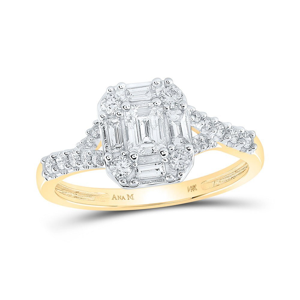 Enchanting Elegance: 14kt Yellow Gold Emerald Diamond Halo Bridal Wedding Engagement Ring - Splendid Jewellery