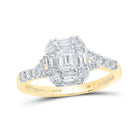 Enchanting Elegance: 14kt Yellow Gold Emerald Diamond Halo Bridal Wedding Engagement Ring - Splendid Jewellery
