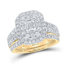Enchanting Elegance: 14kt Yellow Gold Emerald Diamond Halo Bridal Wedding Ring Band Set 2 Cttw - Splendid Jewellery