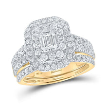 Load image into Gallery viewer, Enchanting Elegance: 14kt Yellow Gold Emerald Diamond Halo Bridal Wedding Ring Band Set 2 Cttw - Splendid Jewellery