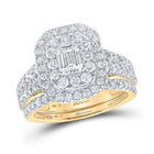 Enchanting Elegance: 14kt Yellow Gold Emerald Diamond Halo Bridal Wedding Ring Band Set 2 Cttw - Splendid Jewellery