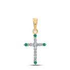 Enchanting Emerald and Diamond Cross Pendant | 10kt Yellow Gold Women's Necklace - Splendid Jewellery