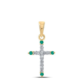 Enchanting Emerald and Diamond Cross Pendant | 10kt Yellow Gold Women's Necklace - Splendid Jewellery