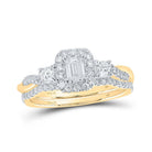Enchanting Emerald Diamond Halo Bridal Wedding Ring Band Set - Splendid Jewellery