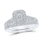 Enchanting Emerald Diamond Halo Bridal Wedding Ring Set - Splendid Jewellery