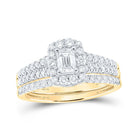 Enchanting Emerald Diamond Halo Wedding Ring Set in 14kt Yellow Gold - Splendid Jewellery