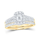 Enchanting Emerald Diamond Halo Wedding Ring Set in 14kt Yellow Gold - Splendid Jewellery
