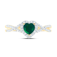 Load image into Gallery viewer, Enchanting Emerald Heart Ring | 10kt Yellow Gold Womens Heart Emerald Fashion Ring 5/8 Cttw product Top View from Splendid Jewellery