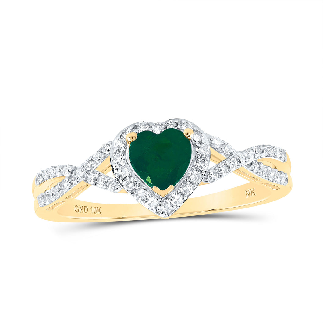 Enchanting Emerald Heart Ring | 10kt Yellow Gold Womens Heart Emerald Fashion Ring 5/8 Cttw - Splendid Jewellery