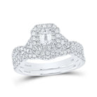 Enchanting Eternity: 14kt White Gold Emerald Diamond Halo Bridal Wedding Ring Band Set - Splendid Jewellery