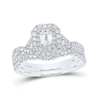 Enchanting Eternity: 14kt White Gold Emerald Diamond Halo Bridal Wedding Ring Band Set - Splendid Jewellery