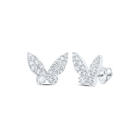 Enchanting Flutter: 10kt White Gold Womens Round Diamond Butterfly Earrings 1/2 Cttw - Splendid Jewellery