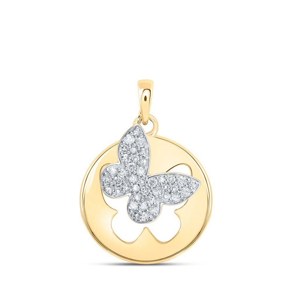 Enchanting Flutter: 10kt Yellow Gold Diamond Butterfly Pendant - Splendid Jewellery