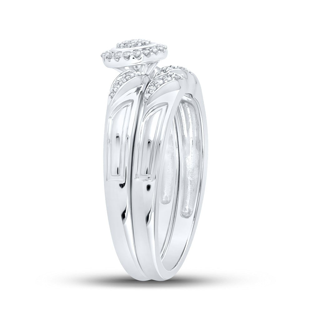 Enchanting Halo Diamond Bridal Wedding Ring Set - 10kt White Gold 1/6 Cttw - Splendid Jewellery
