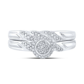 Enchanting Halo Diamond Bridal Wedding Ring Set - 10kt White Gold 1/6 Cttw - Splendid Jewellery