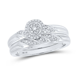 Enchanting Halo Diamond Bridal Wedding Ring Set - 10kt White Gold 1/6 Cttw - Alternate view 1 from Splendid Jewellery