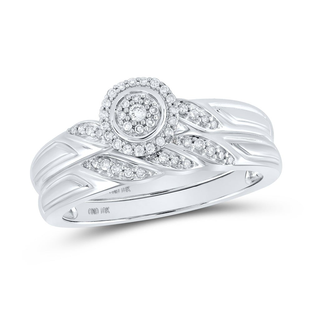 Enchanting Halo Diamond Bridal Wedding Ring Set - 10kt White Gold 1/6 Cttw - Splendid Jewellery