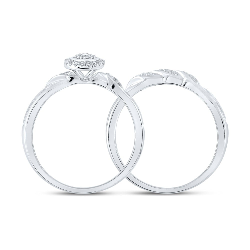 Enchanting Halo Diamond Bridal Wedding Ring Set - 10kt White Gold 1/6 Cttw - Splendid Jewellery