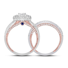 Load image into Gallery viewer, Enchanting Harmony: 14kt Two-tone Gold Princess Diamond Bridal Wedding Ring Band Set 1-1/2 Cttw - Second Side View