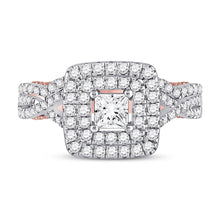 Load image into Gallery viewer, Enchanting Harmony: 14kt Two-tone Gold Princess Diamond Bridal Wedding Ring Band Set 1-1/2 Cttw - Front View