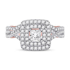 Enchanting Harmony: 14kt Two-tone Gold Princess Diamond Bridal Wedding Ring Band Set 1-1/2 Cttw - Front View