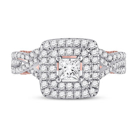 Enchanting Harmony: 14kt Two-tone Gold Princess Diamond Bridal Wedding Ring Band Set 1-1/2 Cttw - Front View