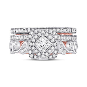 Enchanting Harmony: 14kt Two - tone Gold Princess Diamond Bridal Wedding Ring Band Set 1 - 1/3 Cttw - Splendid Jewellery