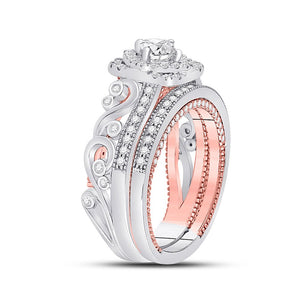 Enchanting Harmony: 14kt Two - tone Gold Princess Diamond Bridal Wedding Ring Band Set 1 - 1/3 Cttw - Splendid Jewellery