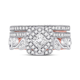 Enchanting Harmony: 14kt Two - tone Gold Princess Diamond Bridal Wedding Ring Band Set 1 - 1/3 Cttw - Splendid Jewellery