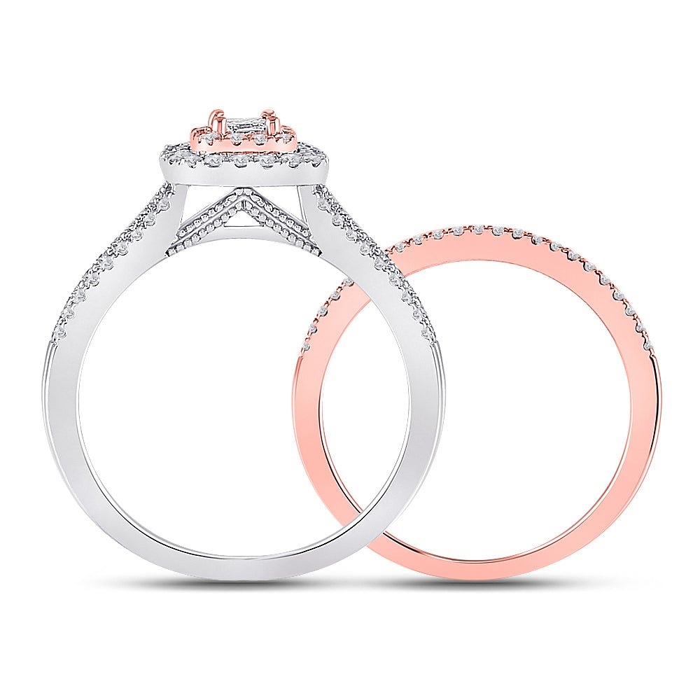 Enchanting Harmony Two - Tone Diamond Halo Wedding Ring Set - Splendid Jewellery