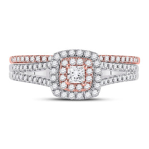 Enchanting Harmony Two - Tone Diamond Halo Wedding Ring Set - Splendid Jewellery