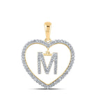 Enchanting Love Initial Pendant | 10kt Yellow Gold Womens Round Diamond Heart M Letter Pendant 1/4 Cttw | Splendid Jewellery - Splendid Jewellery