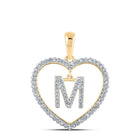Enchanting Love Initial Pendant | 10kt Yellow Gold Womens Round Diamond Heart M Letter Pendant 1/4 Cttw | Splendid Jewellery - Splendid Jewellery