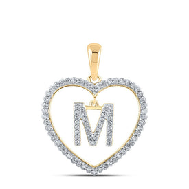 Enchanting Love Initial Pendant | 10kt Yellow Gold Womens Round Diamond Heart M Letter Pendant 1/4 Cttw | Splendid Jewellery - Splendid Jewellery