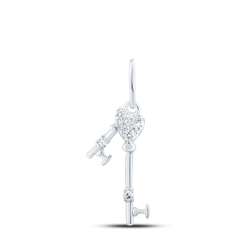 Enchanting Love Key Pendant | 10kt White Gold Womens Round Diamond Key Pendant 1/20 Cttw - Splendid Jewellery