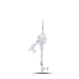 Enchanting Love Key Pendant | 10kt White Gold Womens Round Diamond Key Pendant 1/20 Cttw - Splendid Jewellery