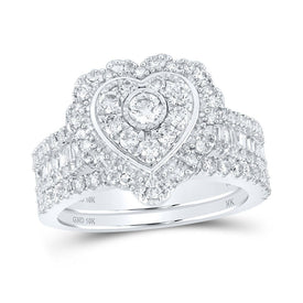 Enchanting Love Story | 10kt White Gold Diamond Heart Bridal Wedding Ring Band Set 1 - 1/2 Cttw - Splendid Jewellery