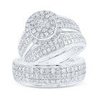 Enchanting Love Story | 10kt White Gold His Hers Round Diamond Cluster Matching Wedding Set 1 - 3/4 Cttw - Splendid Jewellery