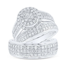 Load image into Gallery viewer, Enchanting Love Story | 10kt White Gold His Hers Round Diamond Cluster Matching Wedding Set 1 - 3/4 Cttw - Splendid Jewellery