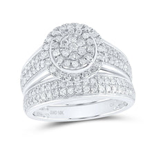 Load image into Gallery viewer, Enchanting Love Story | 10kt White Gold His Hers Round Diamond Cluster Matching Wedding Set 1 - 3/4 Cttw - Splendid Jewellery