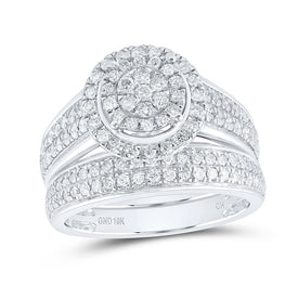 Enchanting Love Story | 10kt White Gold His Hers Round Diamond Cluster Matching Wedding Set 1 - 3/4 Cttw - Splendid Jewellery