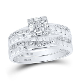 Enchanting Love Story | 10kt White Gold His Hers Round Diamond Square Matching Wedding Set 1/2 Cttw - Alternate view 3 from Splendid Jewellery