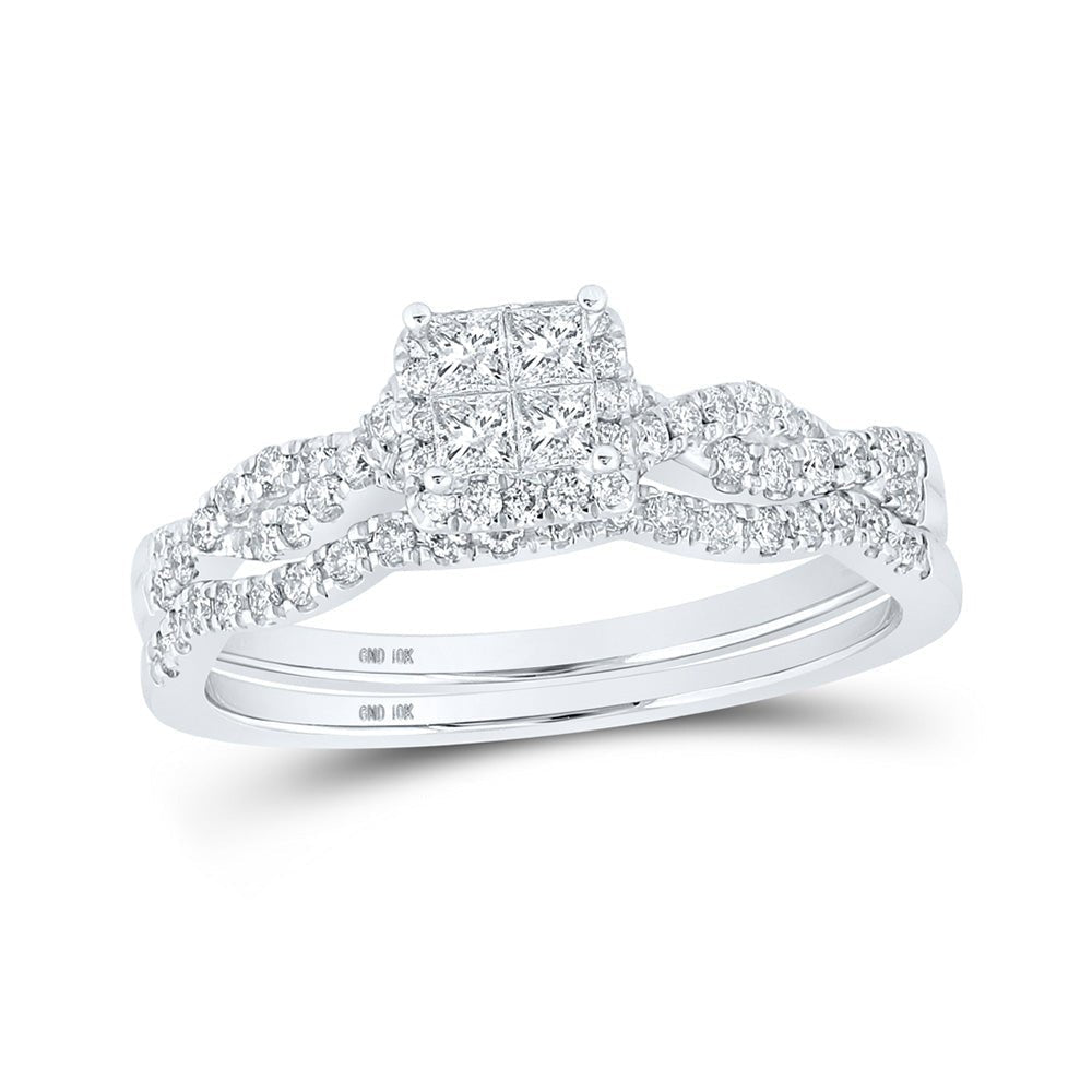 Enchanting Love Story | 10kt White Gold Princess Diamond Bridal Wedding Ring Band Set 1/2 Cttw | Splendid Jewellery - Splendid Jewellery