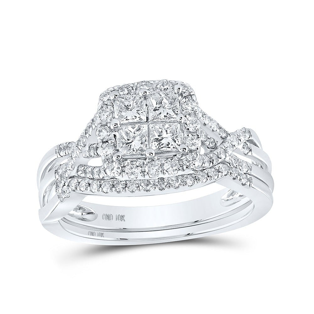 Enchanting Love Story | 10kt White Gold Princess Diamond Square Bridal Wedding Ring Band Set 1 Cttw - Splendid Jewellery