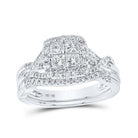 Enchanting Love Story | 10kt White Gold Princess Diamond Square Bridal Wedding Ring Band Set 1 Cttw - Splendid Jewellery